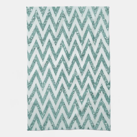 Glitzy Green White Chevron Stripes Kerstmis Theedoek (Verticaal)