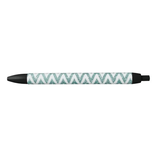 Glitzy Green White Chevron Stripes Kerstmis Zwarte Inkt Pen (Voorkant)