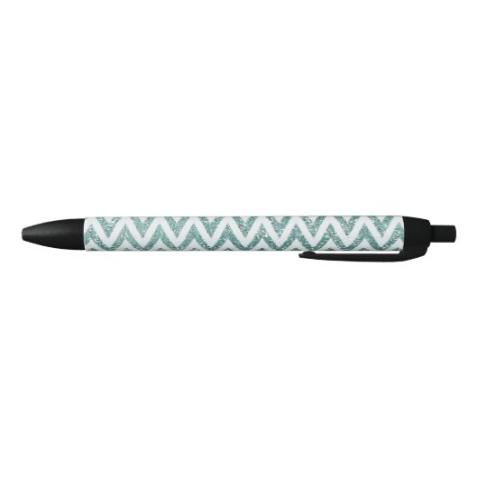 Glitzy Green White Chevron Stripes Kerstmis Zwarte Inkt Pen (Bodem)