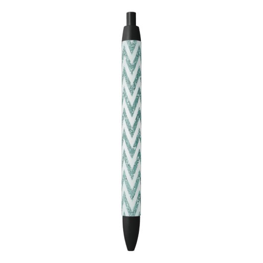 Glitzy Green White Chevron Zigzag Stripes Zwarte Inkt Pen (Voorkant Verticaal)