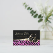 Glitzy Hot Pink Zebra Print Gouden Schaar Salon Visitekaartje (Staand voorkant)