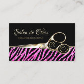 Glitzy Hot Pink Zebra Print Gouden Schaar Salon Visitekaartje (Voorkant)