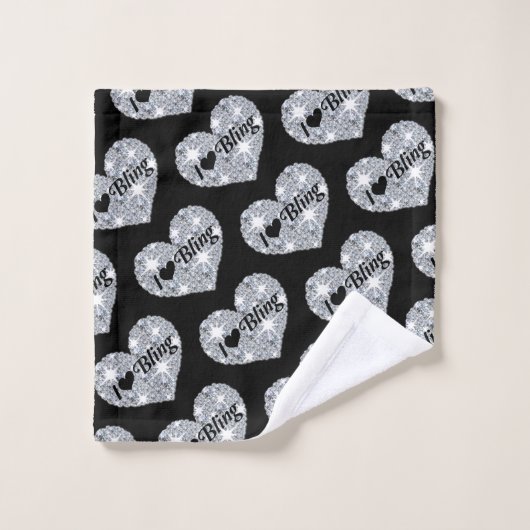 Glitzy Ik hou van Bling text op zilveren diamantha Bad Handdoek (Wasdoekje)