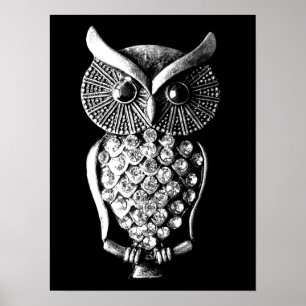 Glitzy Jeweled Metal Owl Poster