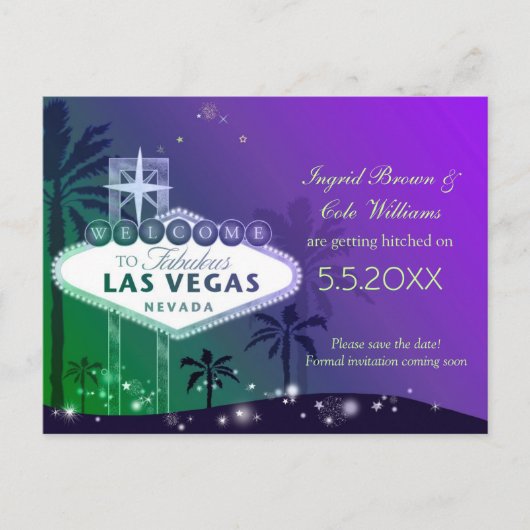 Glitzy Las Vegas Bruiloft Save the Date Aankondigingskaart (Voorkant)