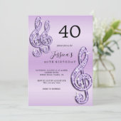 Glitzy Lila Muzieknoten Verjaardag Kaart (Staand voorkant)