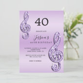 Glitzy Lila Muzieknoten Verjaardag Kaart (Staand voorkant)