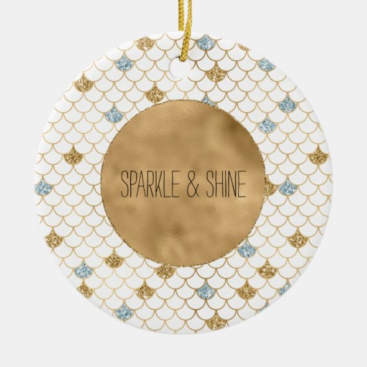 Glitzy Mermaid Blue Glitter Keramisch Ornament (Voorkant)