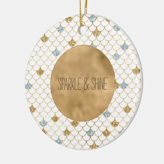Glitzy Mermaid Blue Glitter Keramisch Ornament (Links)