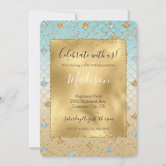 Glitzy Mermaid Blue Glitter Ombre Kaart (Voorkant)