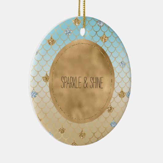 Glitzy Mermaid Blue Glitter Ombre Keramisch Ornament (Rechts)