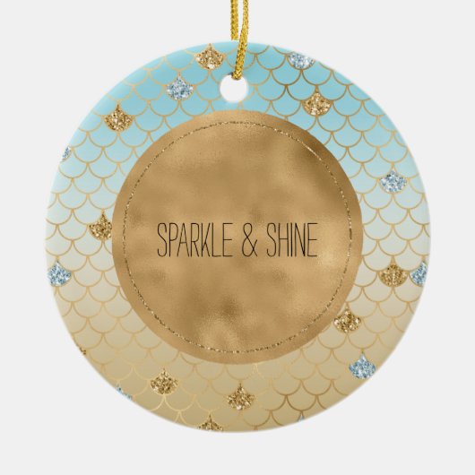 Glitzy Mermaid Blue Glitter Ombre Keramisch Ornament (Voorkant)