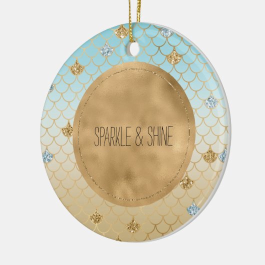 Glitzy Mermaid Blue Glitter Ombre Keramisch Ornament (Links)