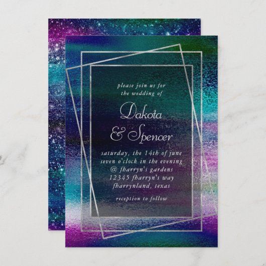 Glitzy Minimalisme| Iridescent Holographic Wedding Kaart (Voorkant / Achterkant)