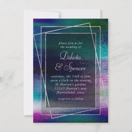 Glitzy Minimalisme| Iridescent Holographic Wedding Kaart (Voorkant)