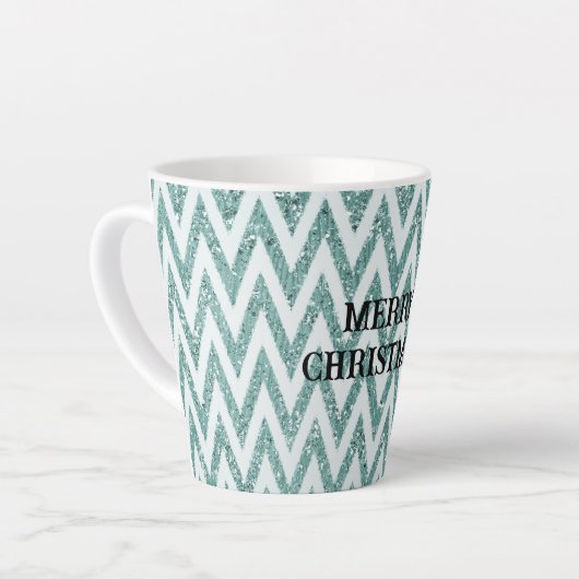 Glitzy Mint Groen Witte Chevron Stripes Kerstmis Latte Mok (Linkerhoek)