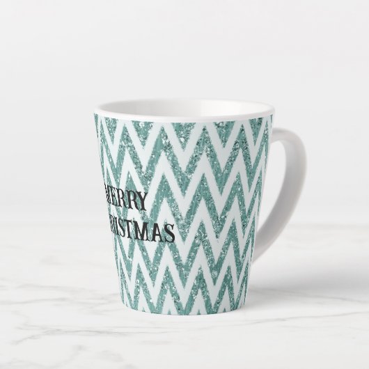 Glitzy Mint Groen Witte Chevron Stripes Kerstmis Latte Mok (Rechterhoek)