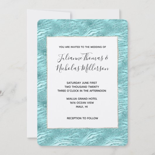 Glitzy Mint Zebra Print Bruiloft Kaart (Voorkant)