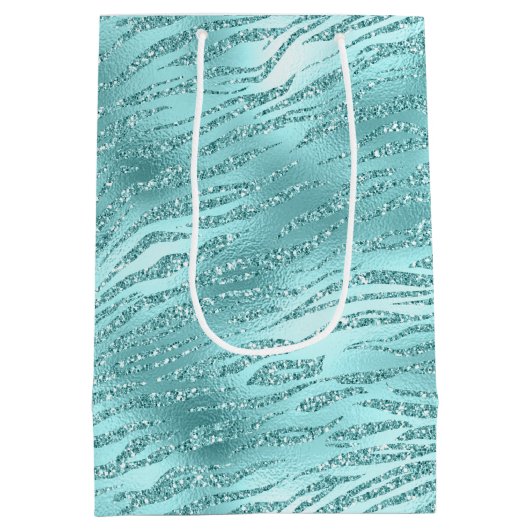 Glitzy Mint Zebra Print Medium Cadeauzakje (Achterkant)