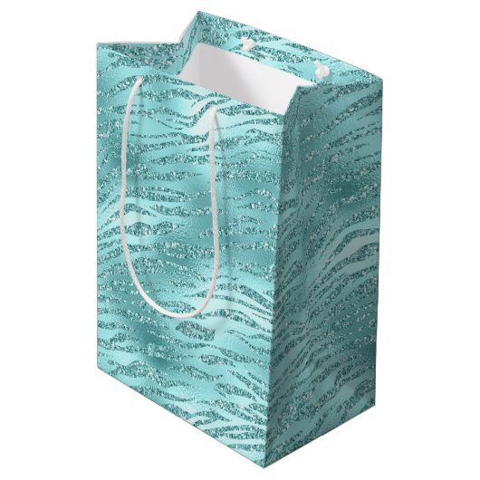 Glitzy Mint Zebra Print Medium Cadeauzakje (Achterkant Gekanteld)
