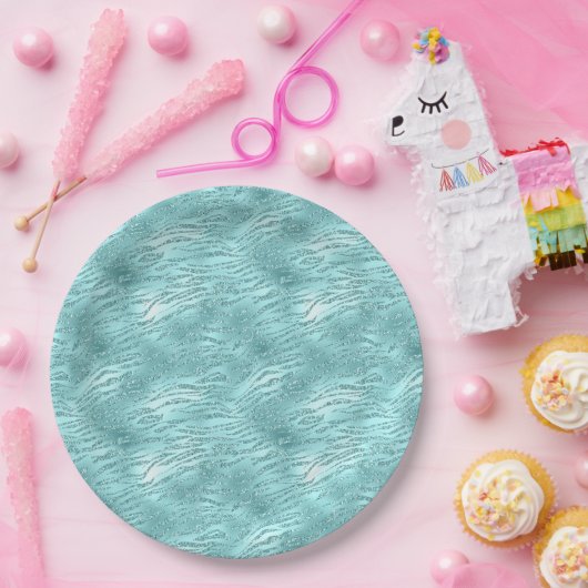 Glitzy Mint Zebra Print Papieren Bordje (Feest)