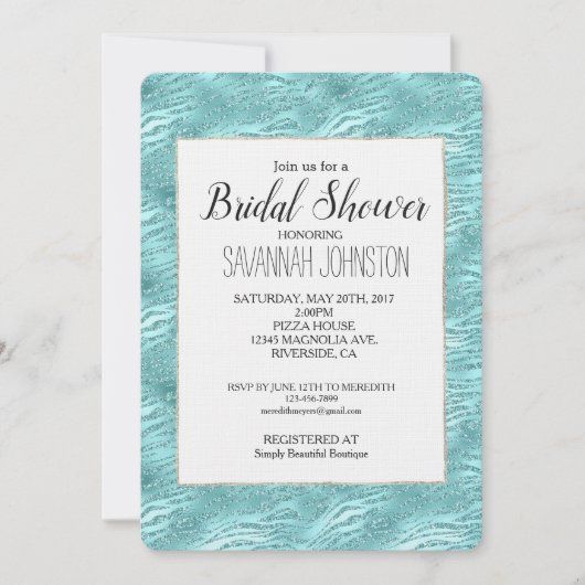 Glitzy Mint Zebra Print Vrijgezellenfeest Kaart (Voorkant)