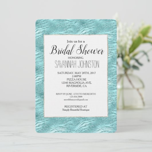 Glitzy Mint Zebra Print Vrijgezellenfeest Kaart (Staand voorkant)