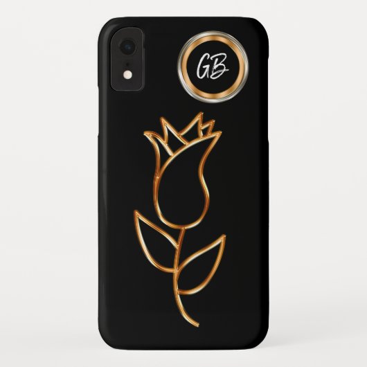 Glitzy Monogram Bling Floral Design Case-Mate iPhone Case (Achterkant)