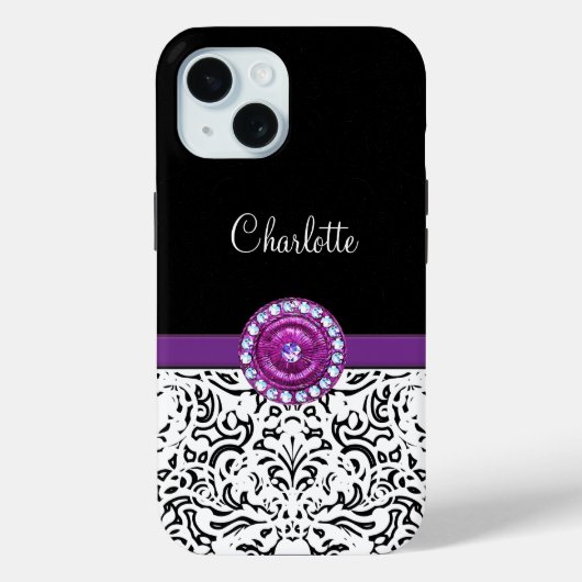 Glitzy Monogram Trendy Rhinestone Damask Case-Mate iPhone Case (Achterkant)