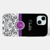 Glitzy Monogram Trendy Rhinestone Damask Case-Mate iPhone Case (Achterkant (horizontaal))