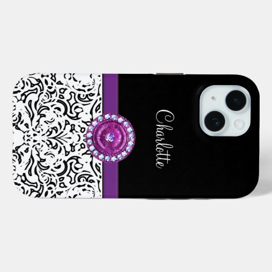 Glitzy Monogram Trendy Rhinestone Damask Case-Mate iPhone Case (Achterkant (horizontaal))