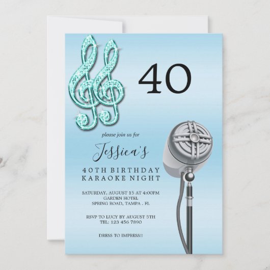 Glitzy Music Note & Microfoon Karaoke Verjaardag I Kaart (Voorkant)