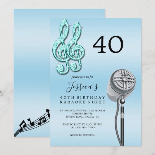 Glitzy Music Note & Microfoon Karaoke Verjaardag I Kaart (Voorkant / Achterkant)