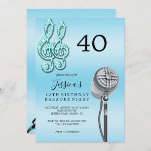Glitzy Music Note & Microfoon Karaoke Verjaardag I Kaart