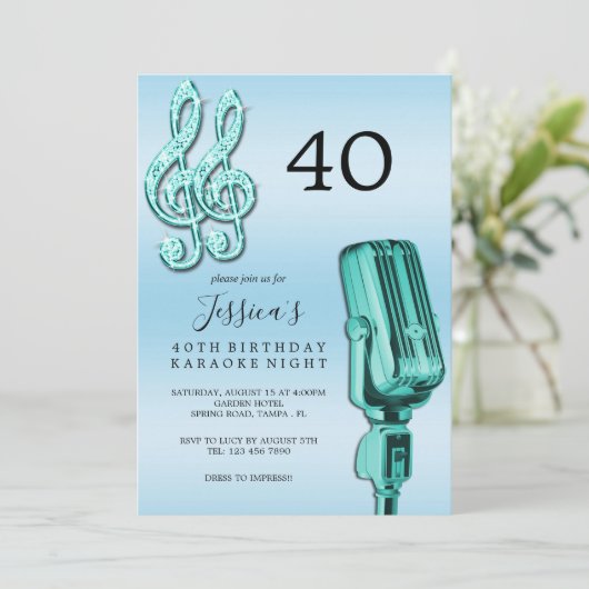 Glitzy Music Note & Microfoon Karaoke Verjaardag I Kaart (Staand voorkant)