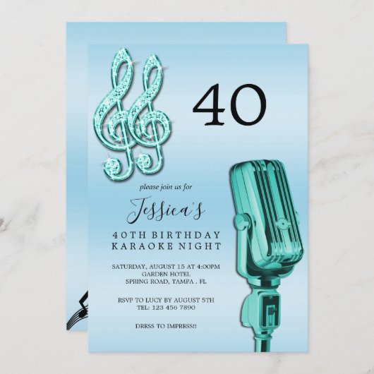 Glitzy Music Note & Microfoon Karaoke Verjaardag I Kaart (Voorkant / Achterkant)