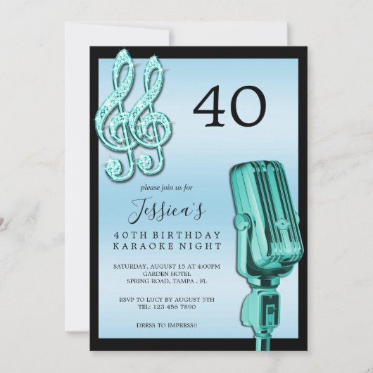 Glitzy Music Note & Microfoon Karaoke Verjaardag I Kaart (Voorkant)