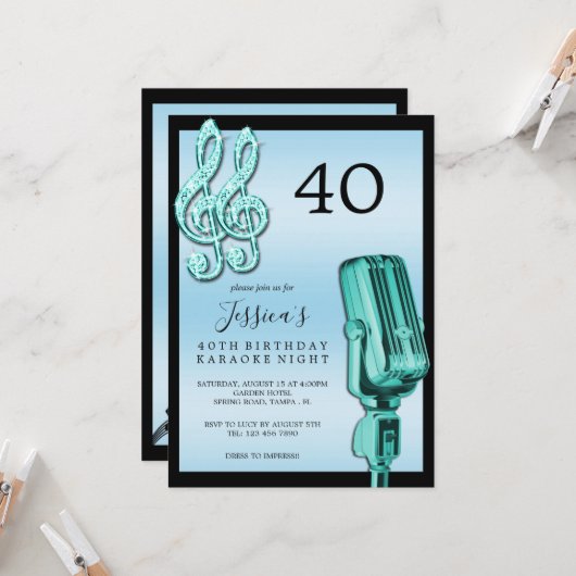 Glitzy Music Note & Microfoon Karaoke Verjaardag I Kaart (Voorkant / Achterkant in situ)