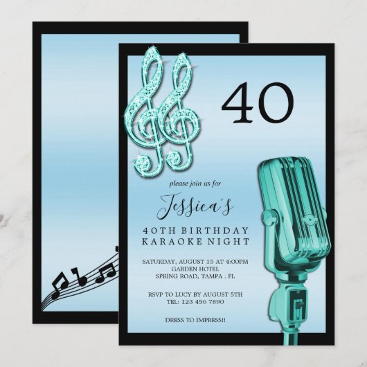 Glitzy Music Note & Microfoon Karaoke Verjaardag I Kaart (Voorkant / Achterkant)