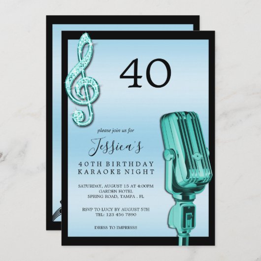 Glitzy Music Note & Microfoon Karaoke Verjaardag I Kaart (Voorkant / Achterkant)