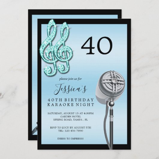 Glitzy Music Note & Microfoon Karaoke Verjaardag I Kaart (Voorkant / Achterkant)