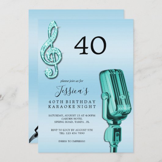 Glitzy Music Note & Microfoon Karaoke Verjaardag I Kaart (Voorkant / Achterkant)