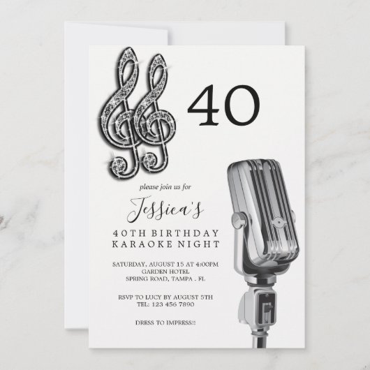 Glitzy Music Note & Microfoon Karaoke Verjaardag Kaart (Voorkant)