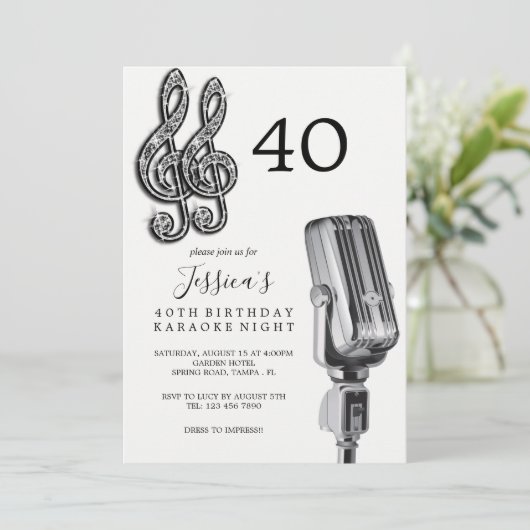 Glitzy Music Note & Microfoon Karaoke Verjaardag Kaart (Staand voorkant)