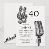 Glitzy Music Note & Microfoon Karaoke Verjaardag Kaart (Voorkant / Achterkant)