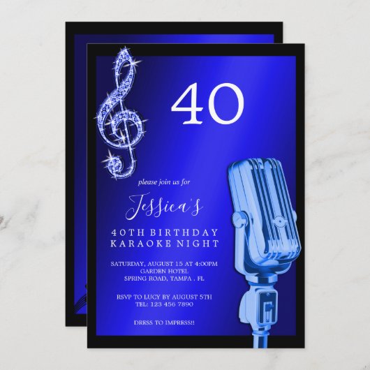 Glitzy Music Note & Microfoon Karaoke Verjaardag Kaart (Voorkant / Achterkant)