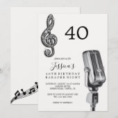 Glitzy Music Note & Microfoon Karaoke Verjaardag Kaart (Voorkant / Achterkant)