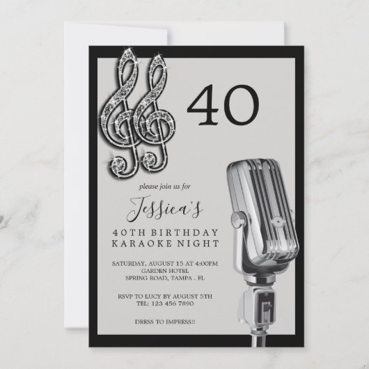 Glitzy Music Note & Microfoon Karaoke Verjaardag Kaart (Voorkant)