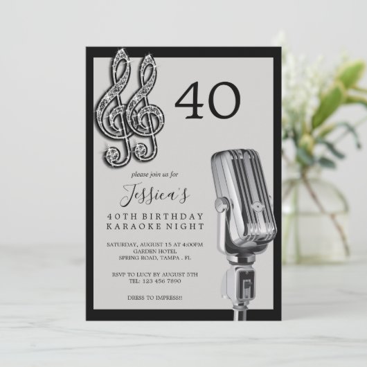 Glitzy Music Note & Microfoon Karaoke Verjaardag Kaart (Staand voorkant)