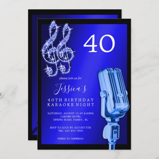Glitzy Music Note & Microfoon Karaoke Verjaardag Kaart (Voorkant / Achterkant)